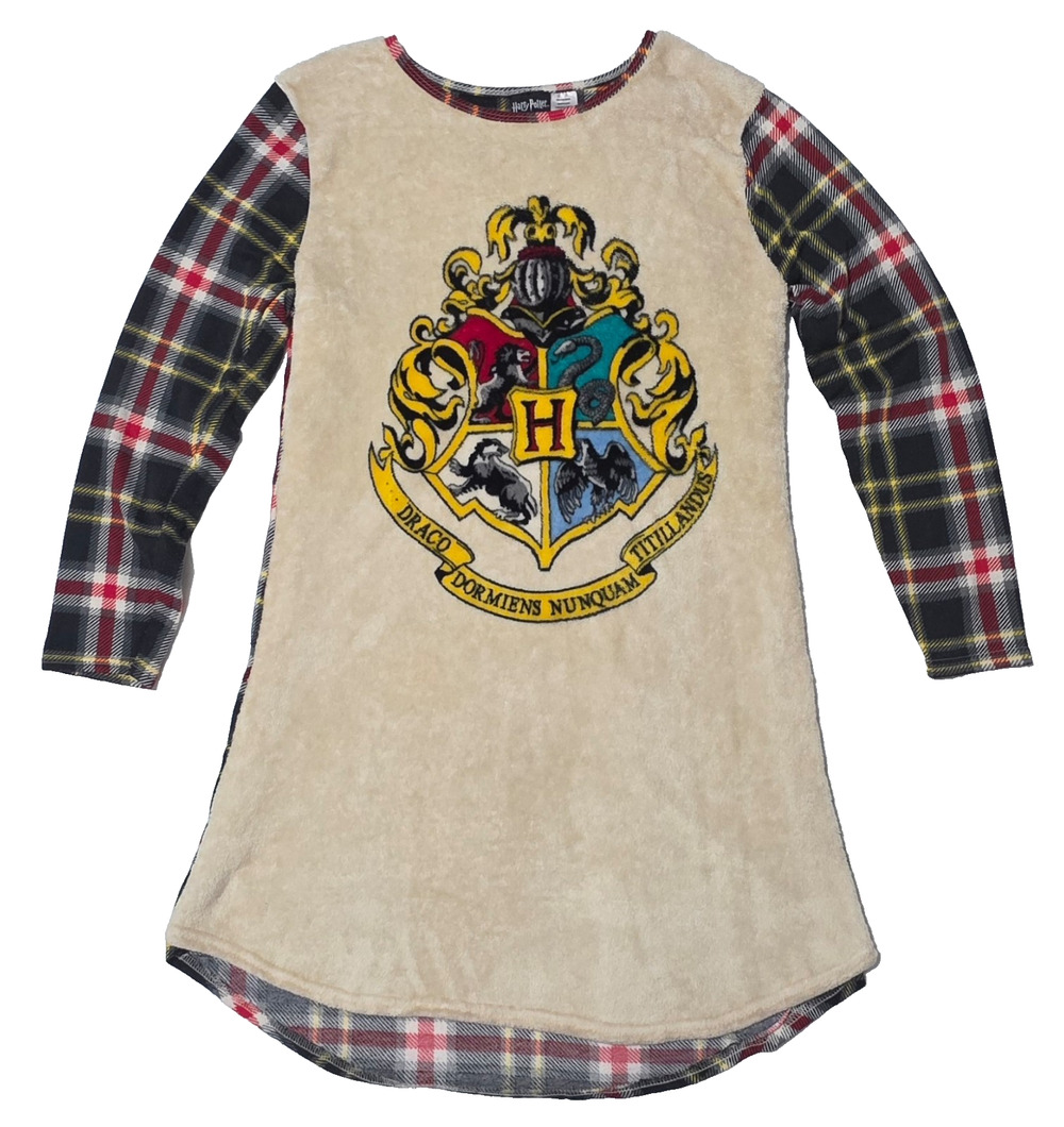 Harry Potter Girls L/XL 14-18 Hogwarts Crest Fleece Plaid Pajama Nightgown